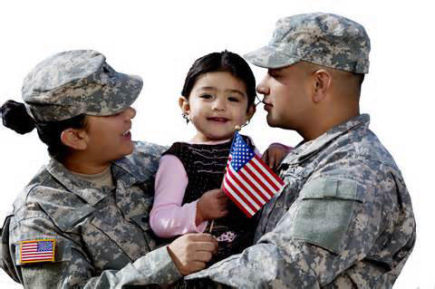 Military family holding their baby