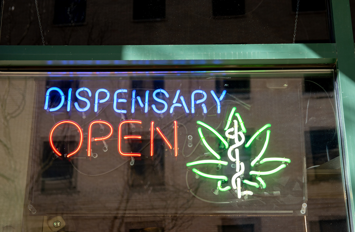 Neon sign of Dispensary open